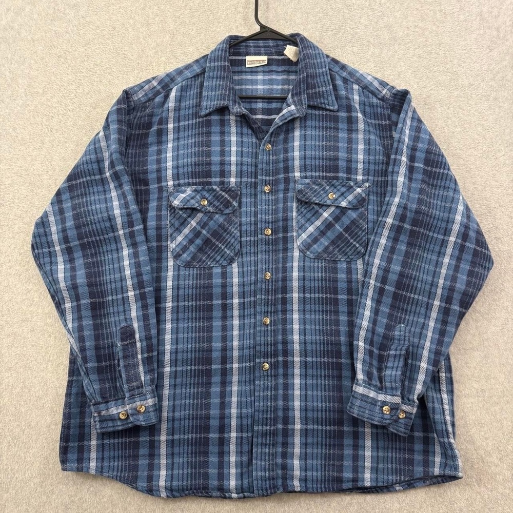 Vintage Field & Stream Flannel Shirt Men's 2XL Tall Blue Plaid USA Made